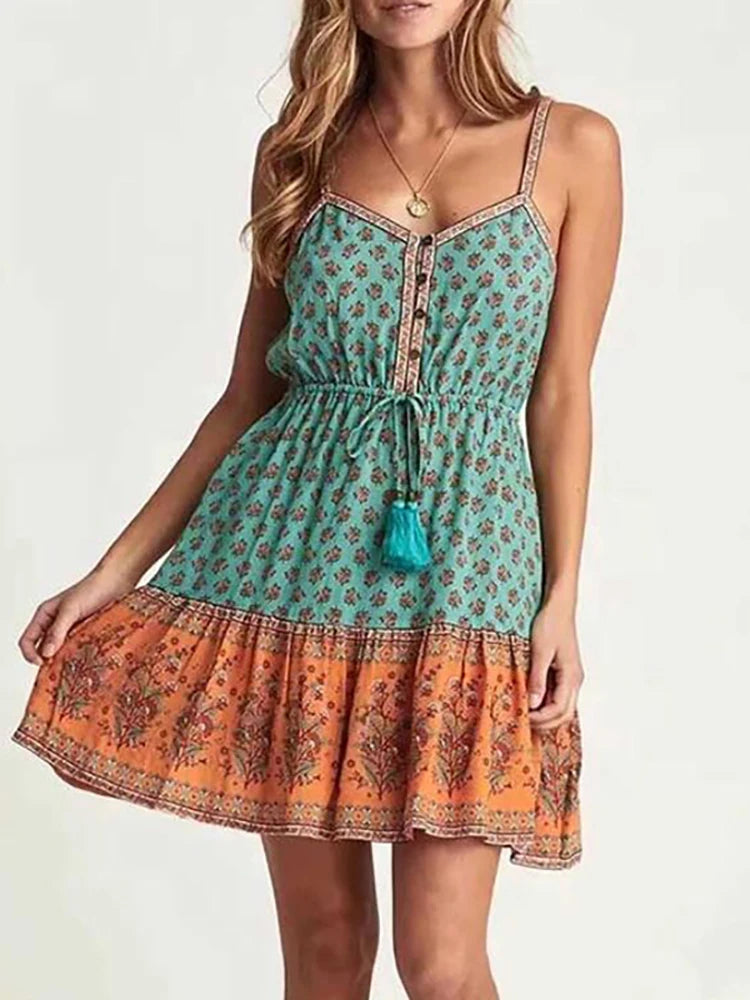 Fitshinling Button Down Vintage Summer Dress Dance Wear Slim Print Party Sundress Sexy Short Party Dresses Women Costume 2024
