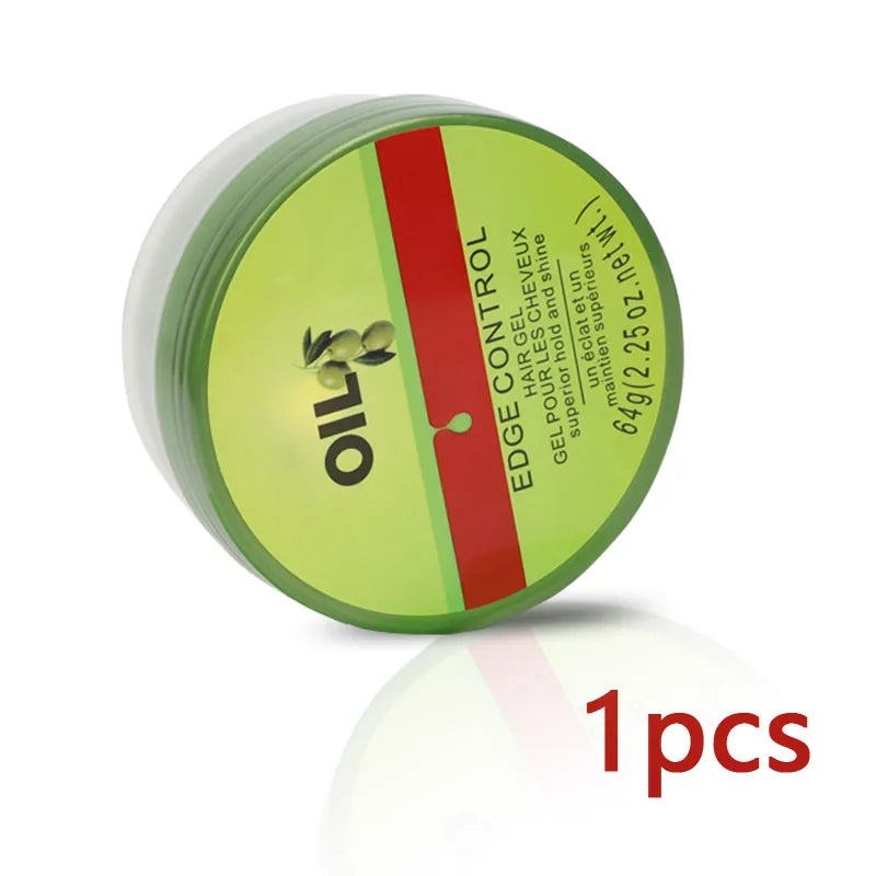 New Edge Control Wax For Women Strong Hold Olive Oil Edges Control Gel With Brush Spoon Babys Hair Edge Smoother Creme 2.25Oz