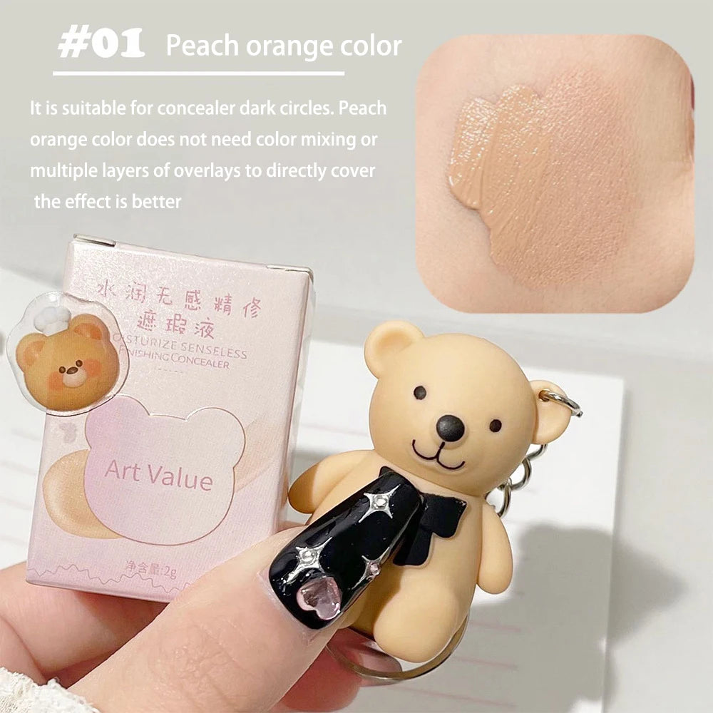 Small Bear Face Liquid Foundation Concealer Waterproof Full Coverage Concealer Covering Black Circles and Acne Marks Face Makeup