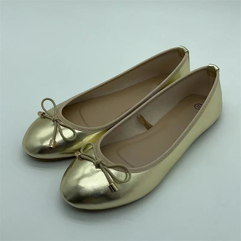 Bowknot Round Toe Women's Flat Ballerina Shoes