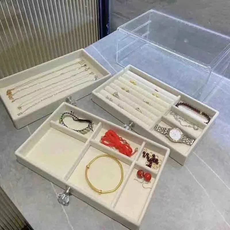 Velvet Acrylic Jewelry Organizer With 3 Drawers Stackable Display Storage Earrings Necklace Bracelets Box Holder Case For Women
