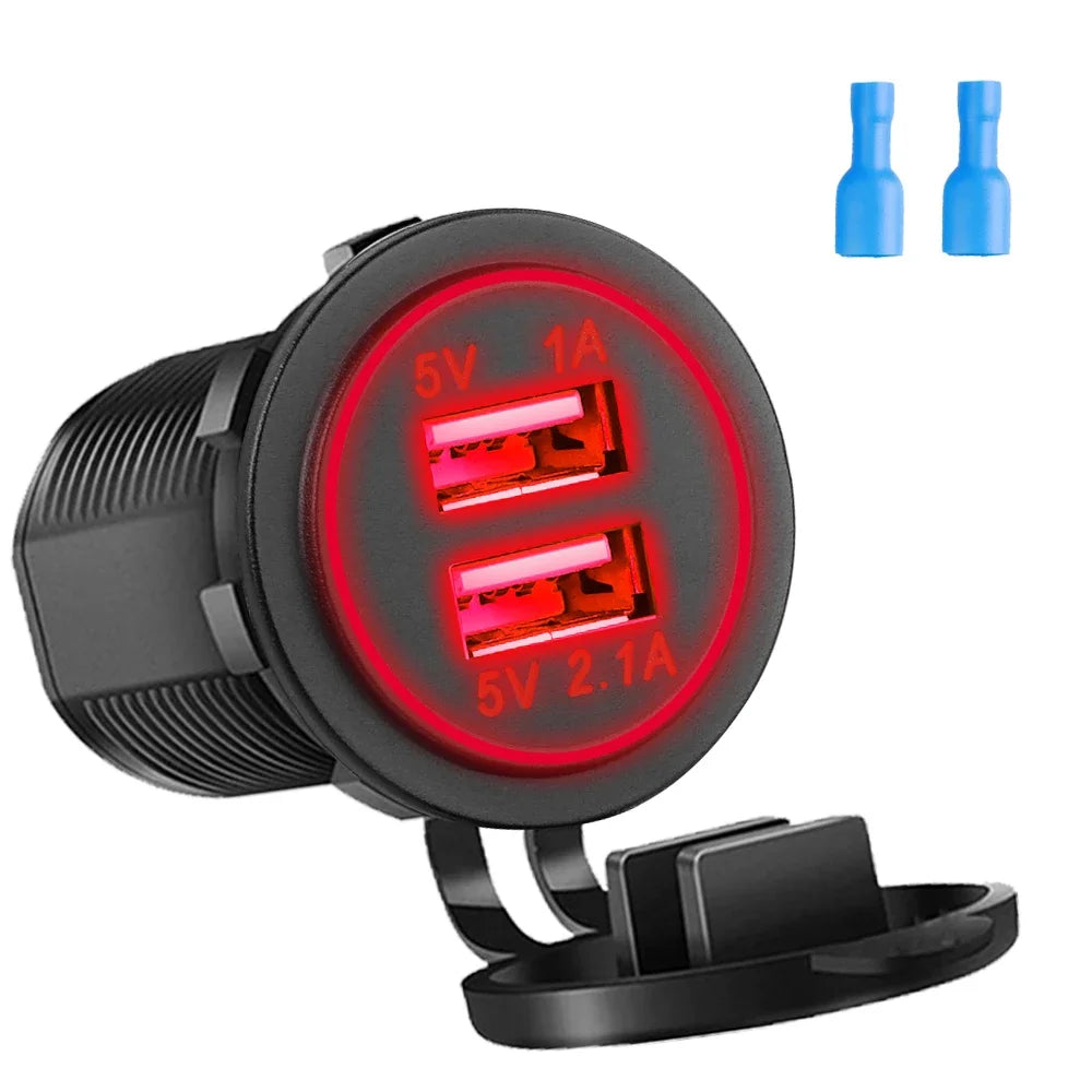 Universal Motorcycle Car Charger LED Light USB TYPE-C Charger Power Socket Cigarette Waterproof Light for Auto Truck ATV Boat