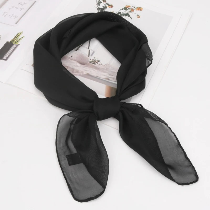 New 65x65cm Summer Chiffon Solid Color Square Scarf Ladies Head Neck Scarves Female Hair Ties Bands Neckerchief Shawls