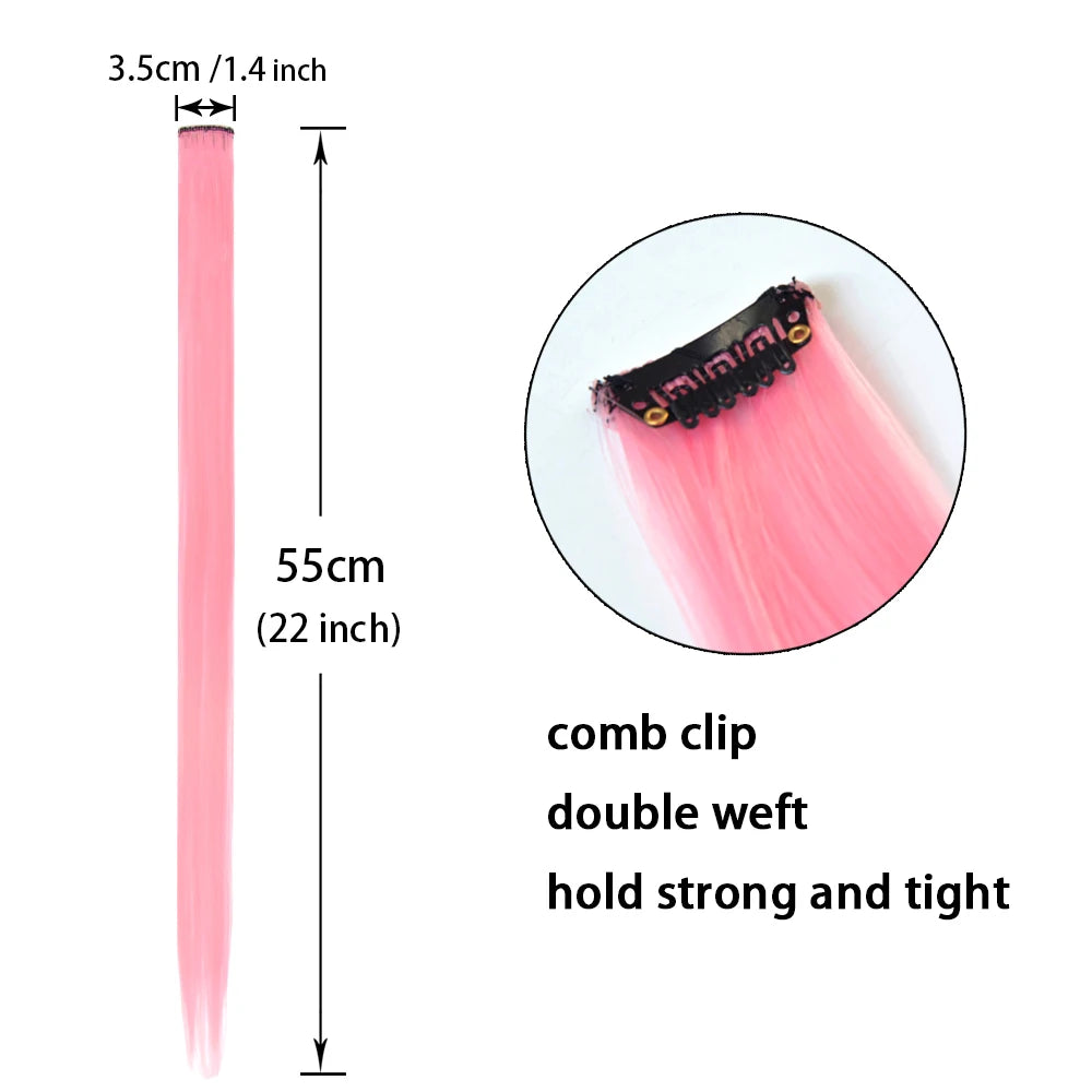 Colored Clip in Hair Extensions Straight Synthetic Hairpieces Colored Hair Extensions with 22 Inch Clip for Girls Braiding