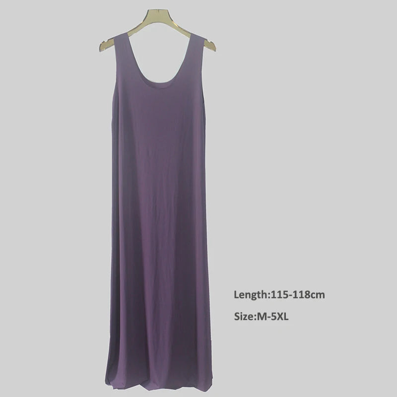 Plus Size Full Slips Dresses For Women Thin Seamless Ice Silk Summer Petticoat Underskirt Dress Sleeveless Inner Vest Dress 5XL