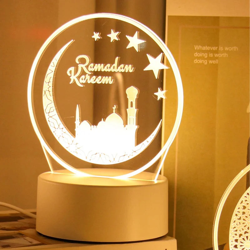 Eid Mubarak 3D LED Lamp Ramadan Night Light 2025