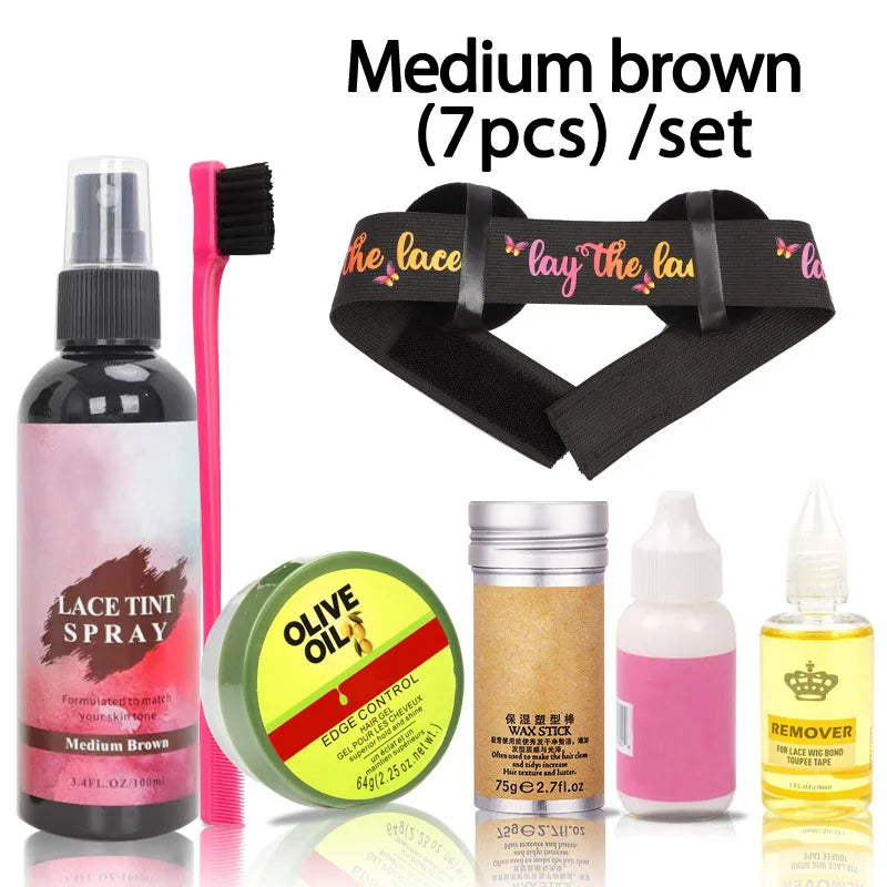 Lace Tint Spray For Wigs Hair Wax Stick Edges Control Wig Glue Adhesives Glue Remover Wig Installation Kit Set Brush Accessories
