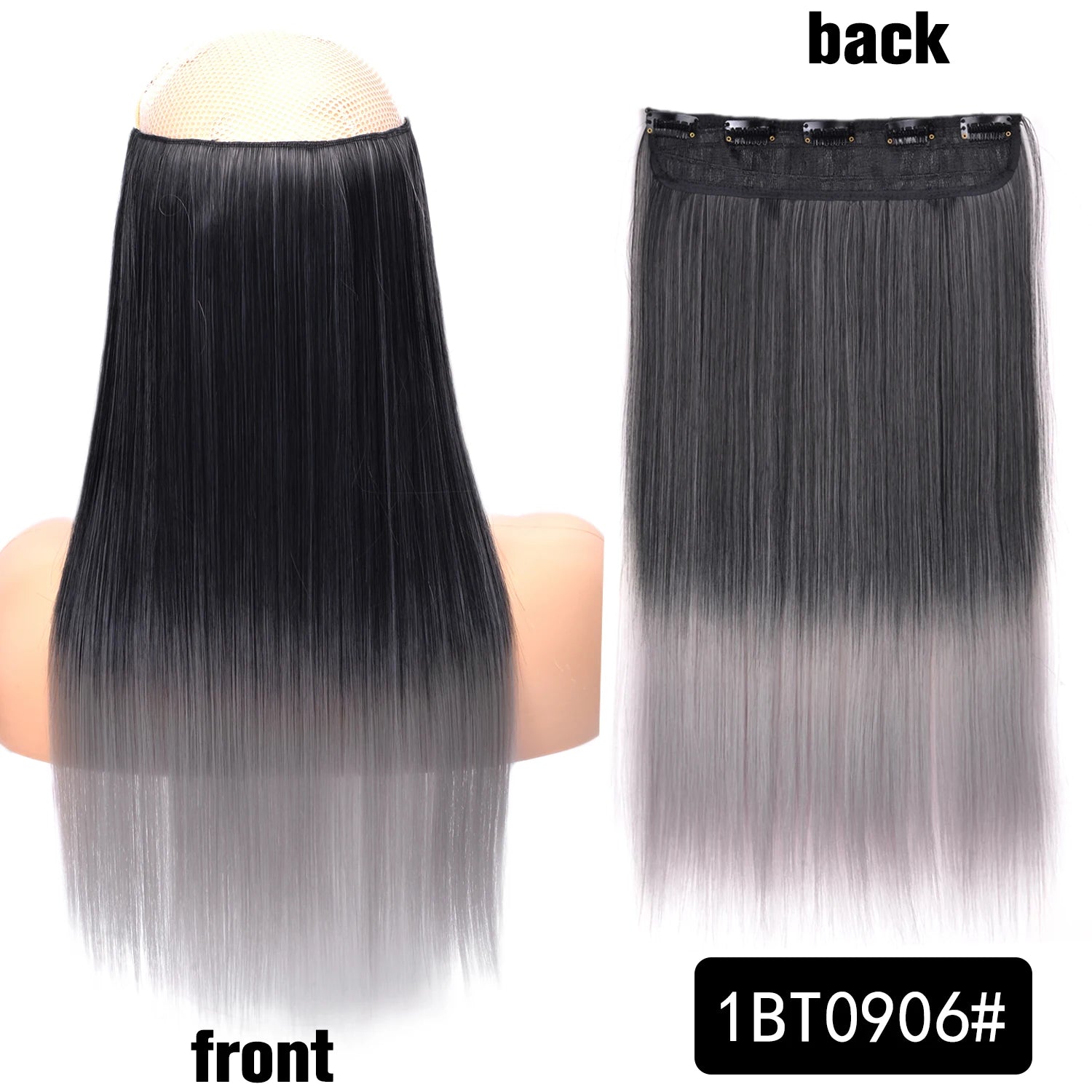 5 Clip-In Hair Extensions Long Straight One Piece Synthetic Heat-Resistant Fibre Hairpiece 22Inch Black Blonde Natural Hairstyle
