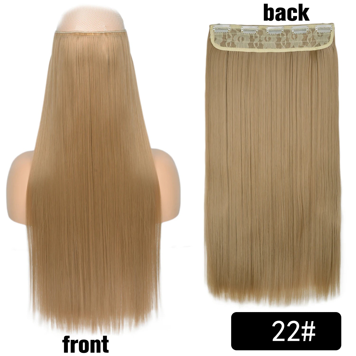 5 Clip-In Hair Extensions Long Straight One Piece Synthetic Heat-Resistant Fibre Hairpiece 22Inch Black Blonde Natural Hairstyle