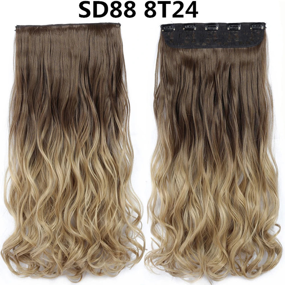 5 Clip-In Hair Extensions Long Straight One Piece Synthetic Heat-Resistant Fibre Hairpiece 22Inch Black Blonde Natural Hairstyle