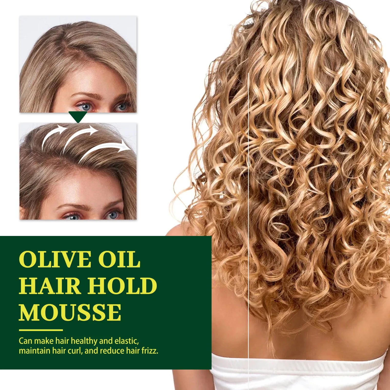 EELHOE Hair Styling Mousse Long Lasting Hydrating Natural Curl Enhancer Tame Frizzy Wave Fluffy Hair Treatment Olive Oil Spray