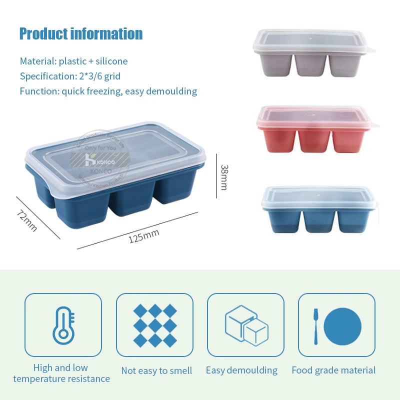 Silicone Ice Cube Trays 6 Grid 3pcs