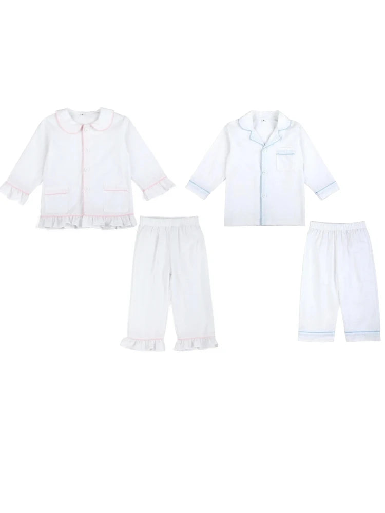 Ruffkids Summer Kids Pajamas Cotton Seersucker Sibling Matching Pjs Sleepwear Baby Clothes Loungewear Girls Boys Pyjamas Sets