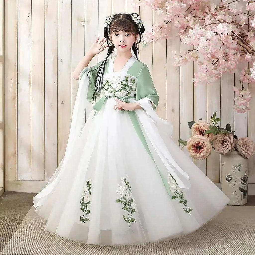 Chinese Traditional Folk Dance Dress Girls Pink Dance Fairy Costume Hanfu Girls Princess Dresses Set Kids Party Cosplay Clothing