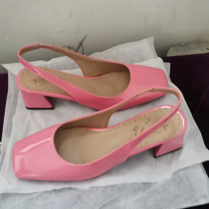 Women's Block Heels Pumps Shoes Elegant Summer Sandals Black Green Pink Close toe Slingback Office Wedding Dress Shoes Female