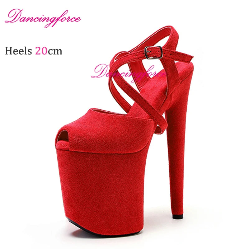 Black Matt 8Inches 20cm Popular Stripper Pole Dance Shoes Sexy Platform High Heels Women Summer Cross Strips Sandals Female