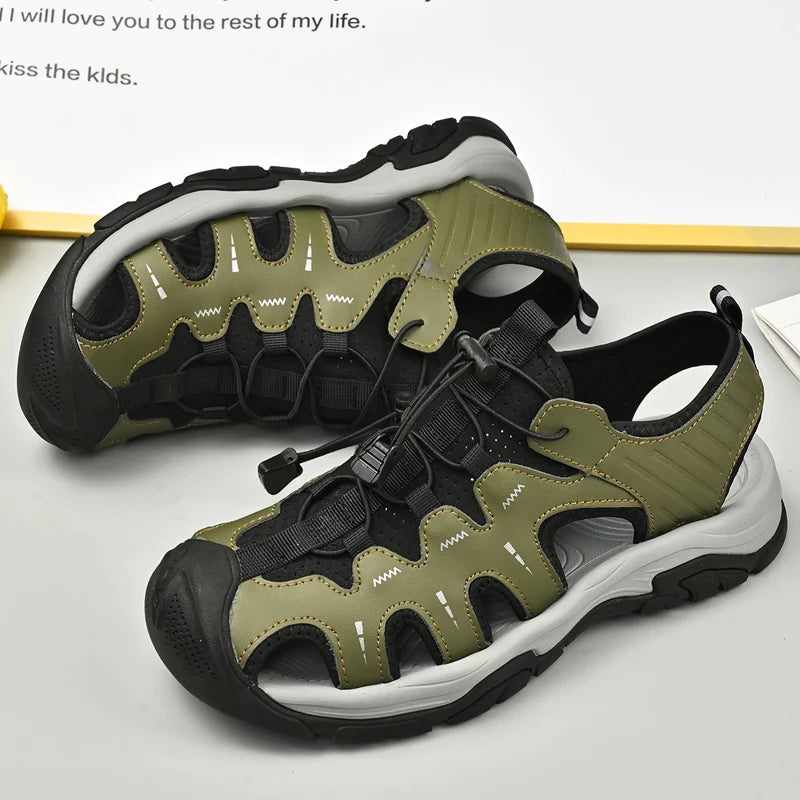 Jumpmore Fashion Men's Leather Sandals Summer Outdoor Hiking Shoes Size 38-45