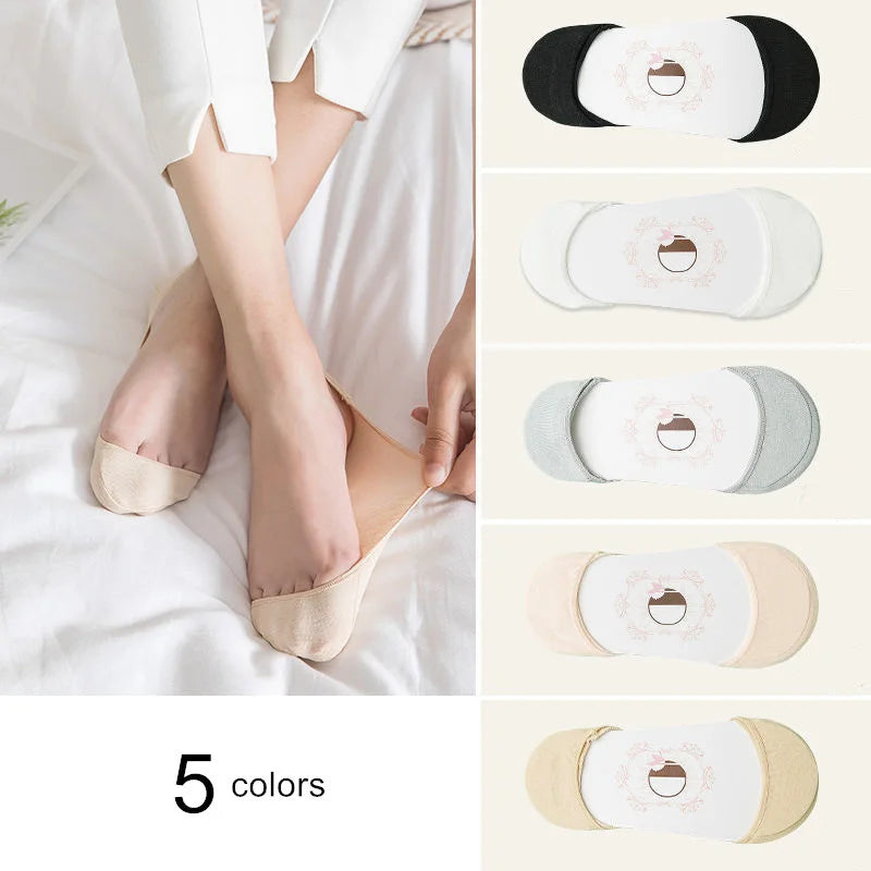 5 Pairs Thin Cotton Boat Socks for Women Shallow Mouth Summer Silicone Anti Slip Women's Ankel Socks for High Heels Shoes