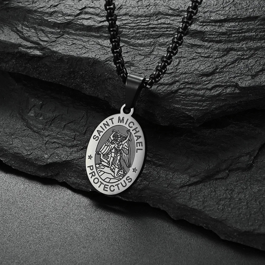 Saint Michael Pendant Necklace for Men Stainless Steel Christopher Medal Archangel Catholic Religious Boys Gift Jewelry