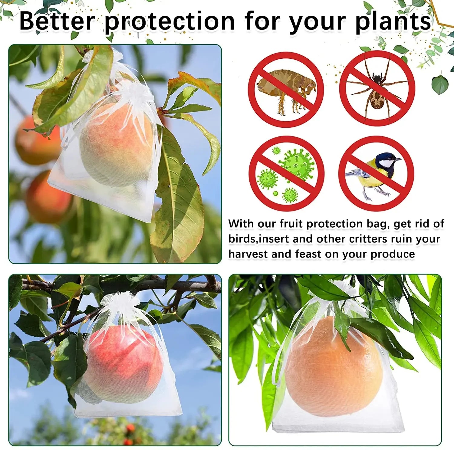 50/100PCS Grapes Protection Bags Garden Mesh Bags Agricultural Orchard Pest Control Anti-Bird Netting Fruit Vegetable Bags