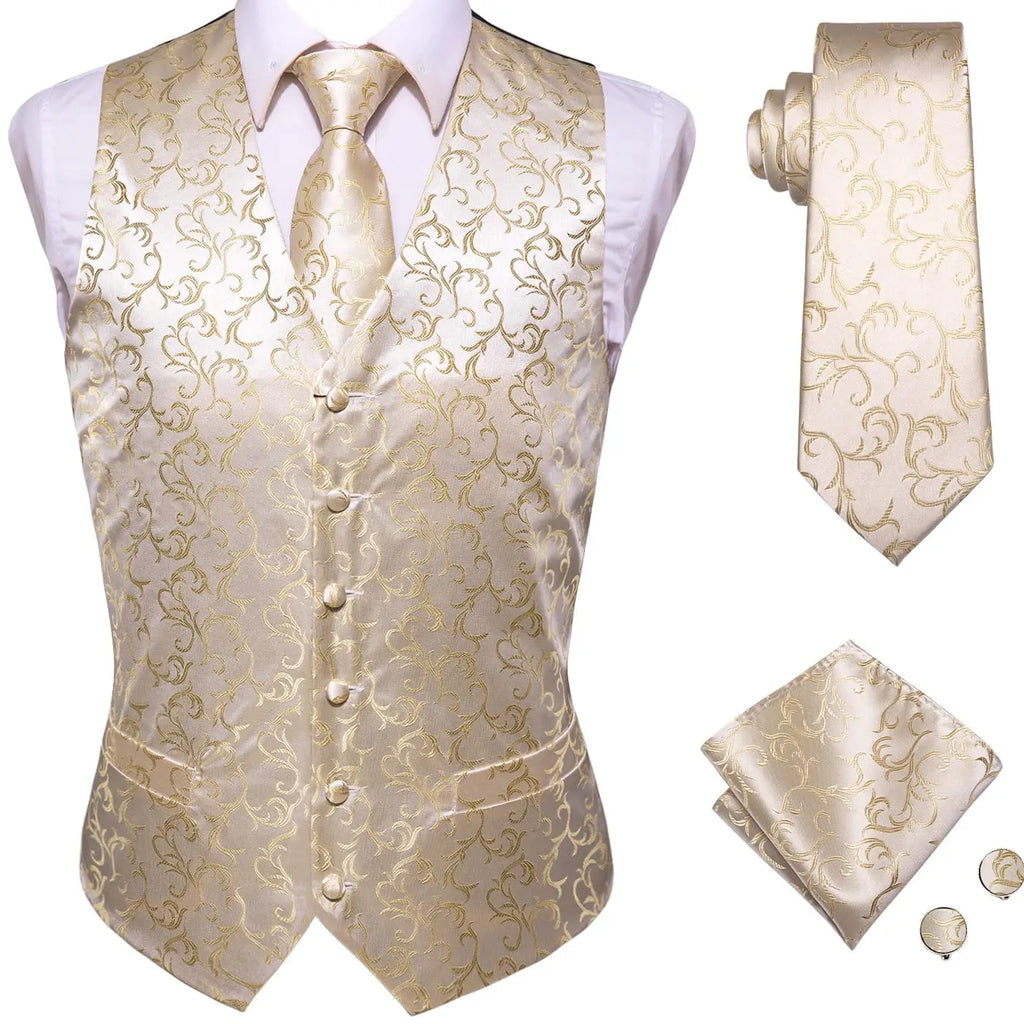 Hi-Tie Brand Silk Mens Vests Grey Black Gold Navy Blue Red Burgundy Jacquard Waistcoat Jacket NeckTie Hanky Cufflinks for Men