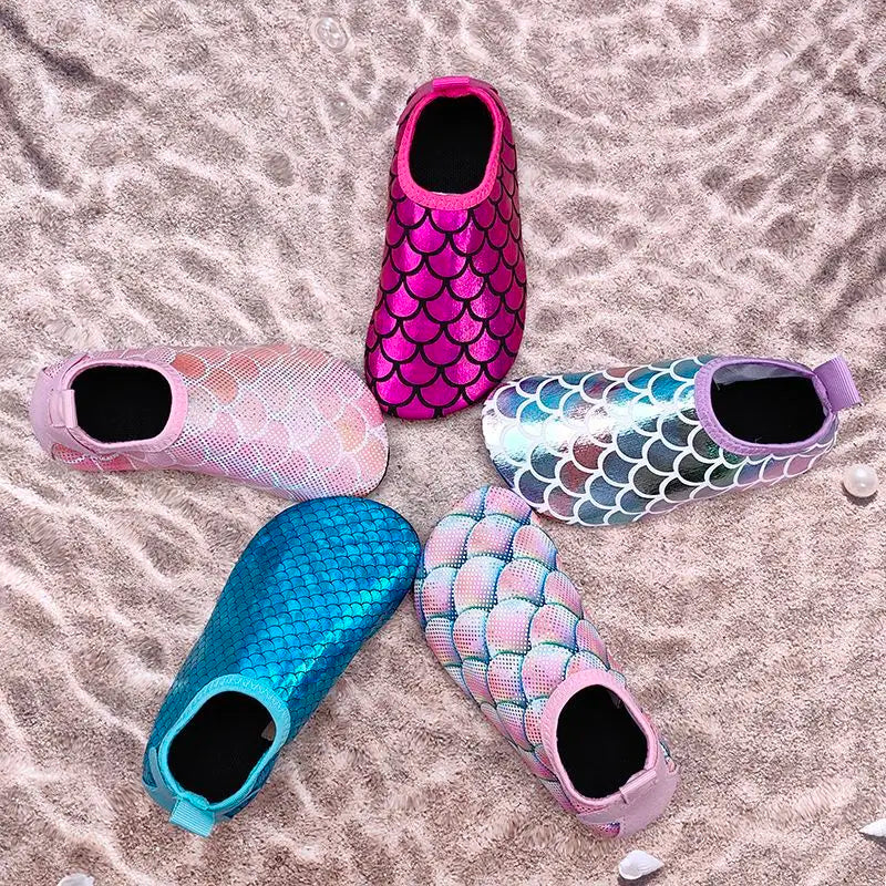 Mermaid Scale Girls Aqua Shoes Summer Bling Children Beach Swimming Shoes New Princess Anti Slip Soft Toddler Kids Slippers