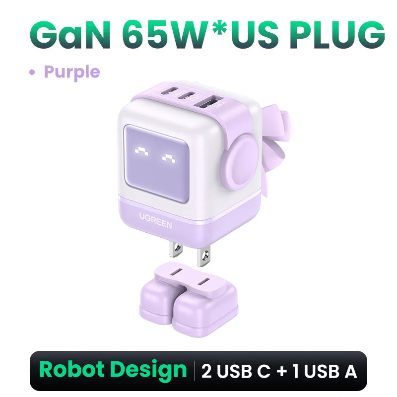 【US Plug】UGREEN 30W 65W GaN Charger Robot Design PD3.0 Fast Charger PPS for iPhone 17 16 Macbook Laptops Samsung XiaomiTablets