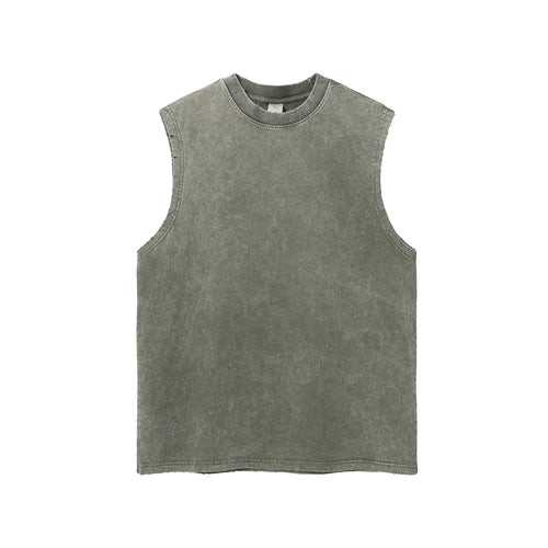 Vintage Streetwear Hip Hop Washed Worn Vest Oversize Casual Sleeveless Tshirt Summer Men's and Women's Waistcoat Top