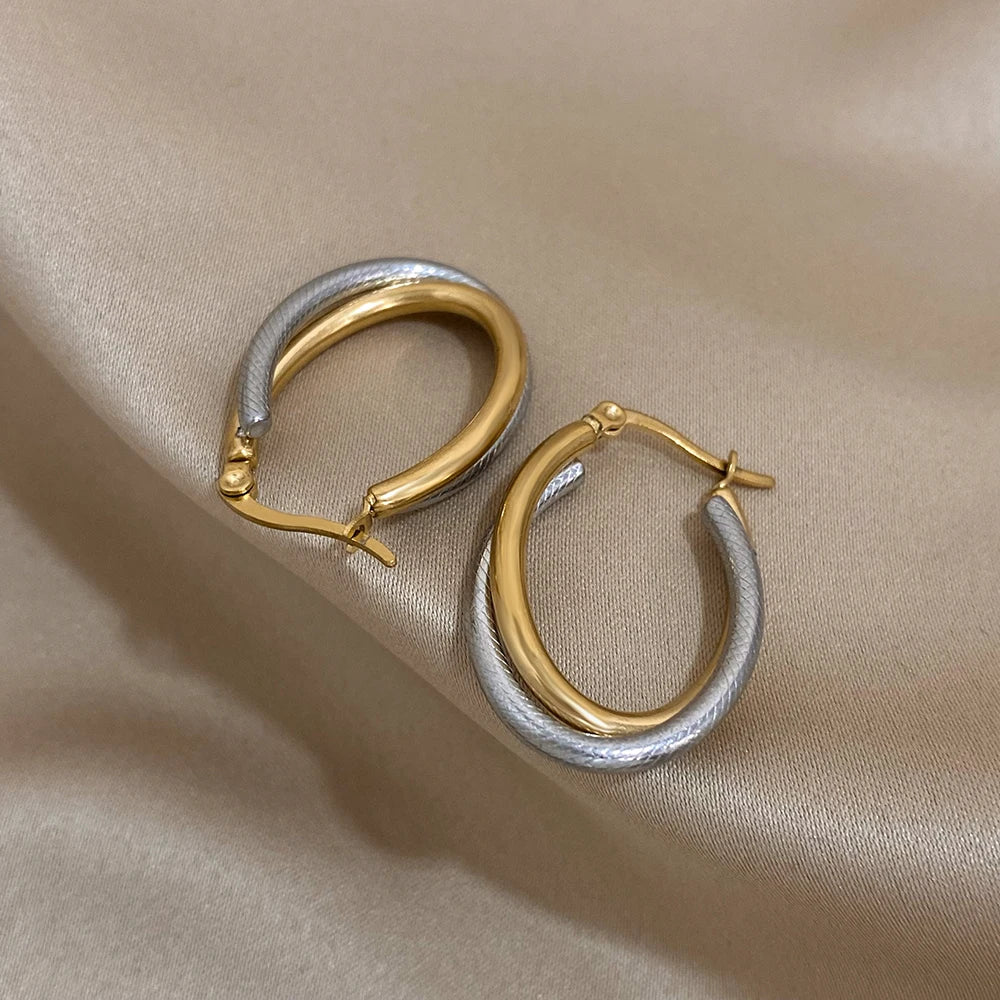 Stainless Steel U-shaped Texture Earrings Women Classic Fashion Minimalist Hoop Earrings Waterproof Daily Jewelry Accessories