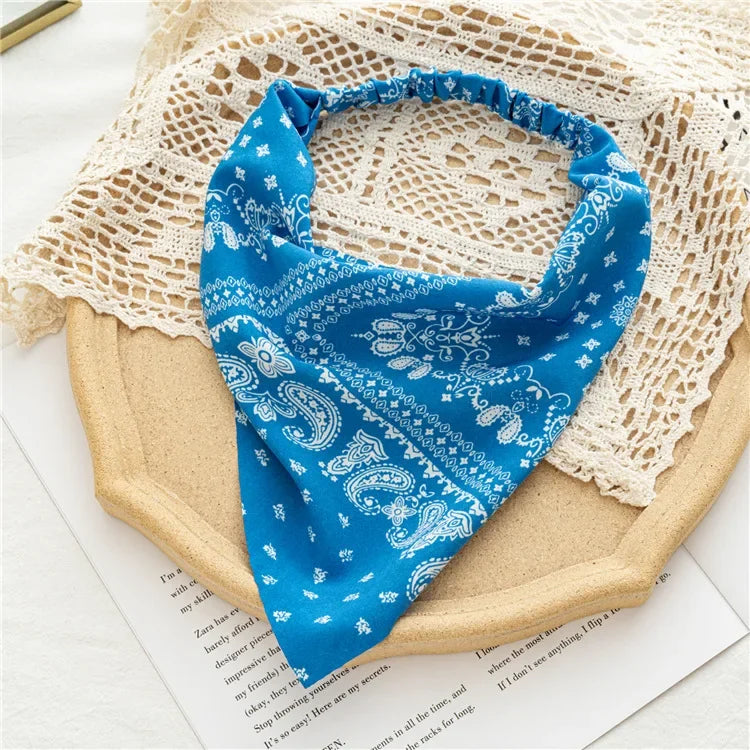 Bohemia Women Bandana Hair Scarf Summer Vintage Printted Chiffon Head Scarf Elastic Hair Bands Headwear Turban Femme Wholesale