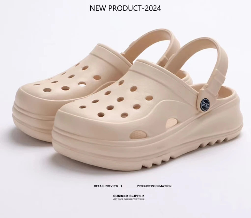 2025 Summer 5cm Women's Thick Sole Hole Shoes High Heel Soft Sole Beach Garden Shoes Women's Elevated Anti Slip Platform Sandals
