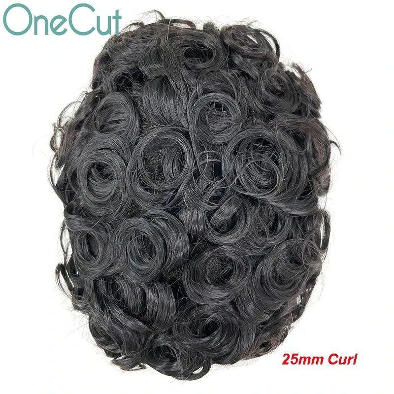 Injection SKIN Full PU 4mm-25mm Afro Curl With Knot Men Toupee Human Hair System Unit Male Hair Capillary Prosthesis Wig For Man