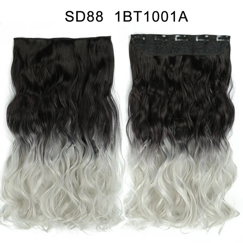 5 Clip-In Hair Extensions Long Straight One Piece Synthetic Heat-Resistant Fibre Hairpiece 22Inch Black Blonde Natural Hairstyle