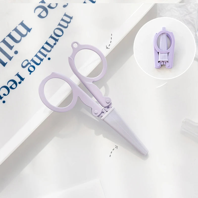 Kawaii Morandi Color Folding Scissors Portable Key Chain Mini Paper Cutter Korean Stationery DIY Handmade Tools Office Supplies