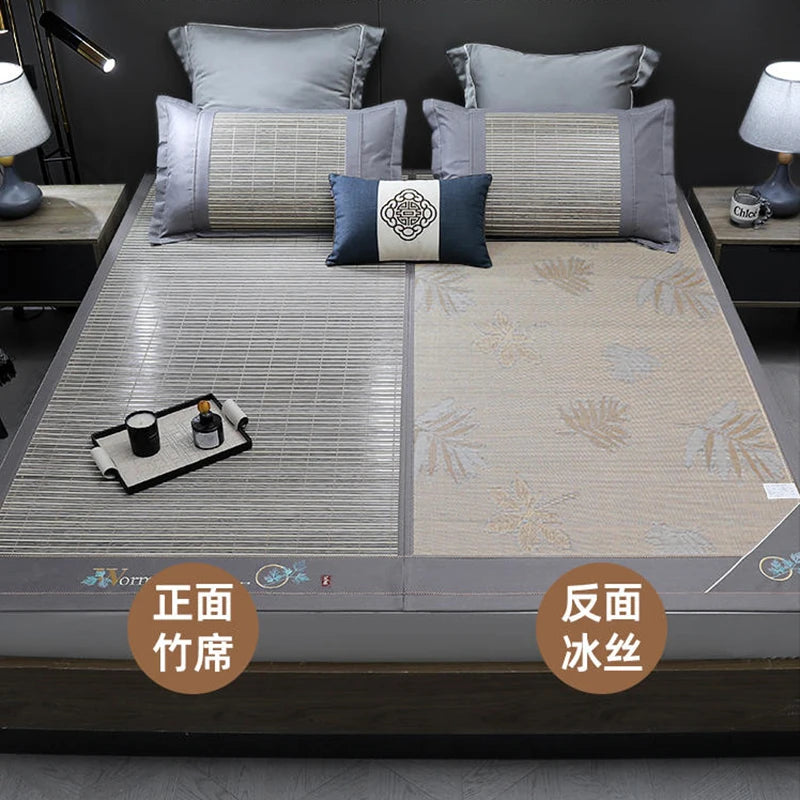 Wormwood mat bamboo mat summer household double bed foldable double-sided ice silk mat summer mat dual-use straw mat