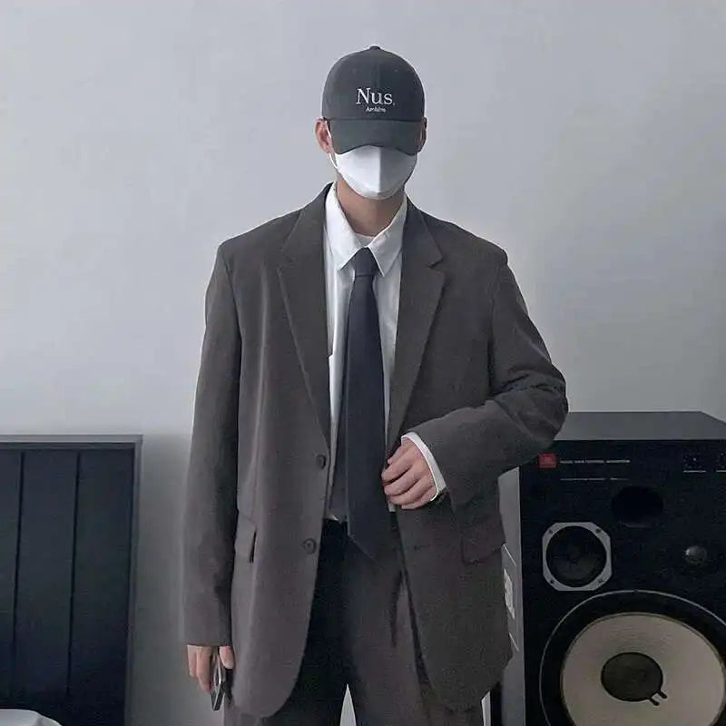 IEFB Simple Men's Sets Loose Lapel Bazers Casual Straight Wide Leg Suit Pants New Summer Koean Style Two-piece Set 9C6339