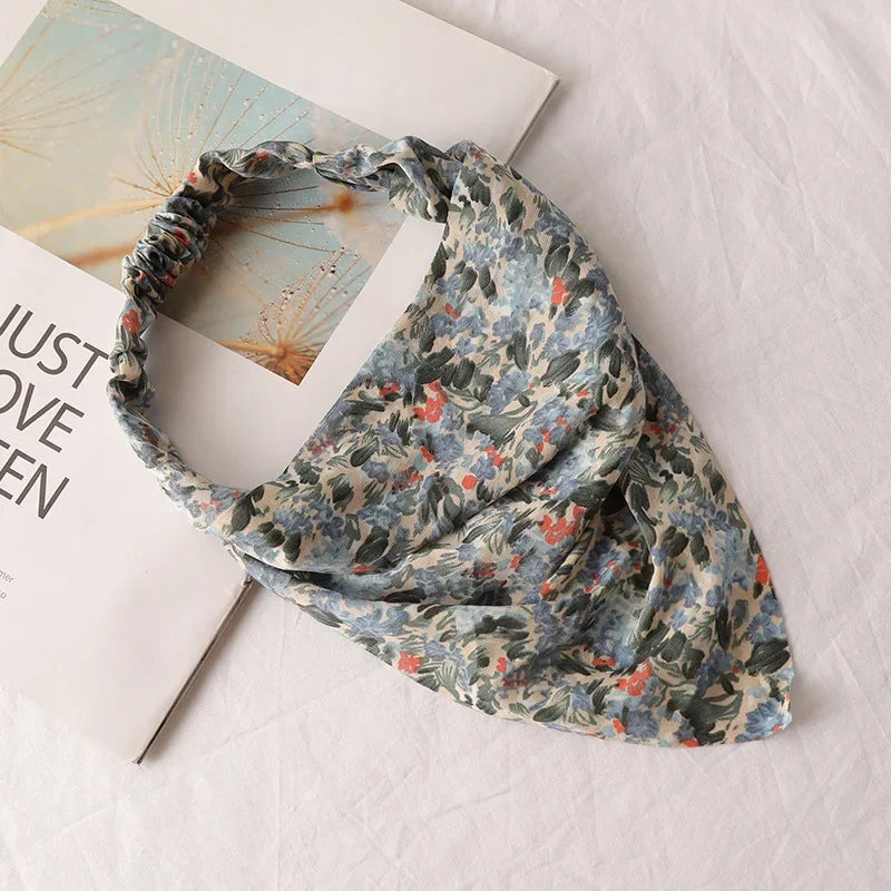 Bohemia Women Bandana Hair Scarf Summer Vintage Printted Chiffon Head Scarf Elastic Hair Bands Headwear Turban Femme Wholesale