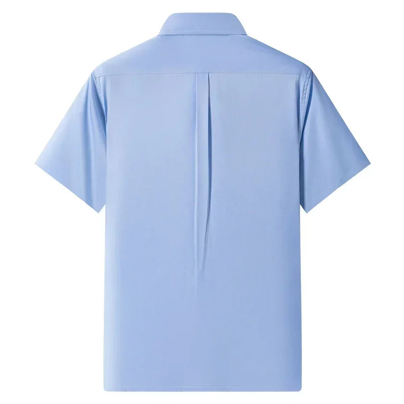 2024 NEW IN Summer Men's Shirt Non-Ironing Anti-Wrinkle Business Casual Solid Color Elastic Smooth Short Sleeves Work Social