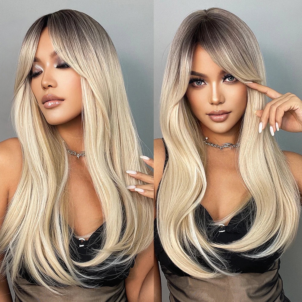Light Blonde Long Straight Synthetic Wig