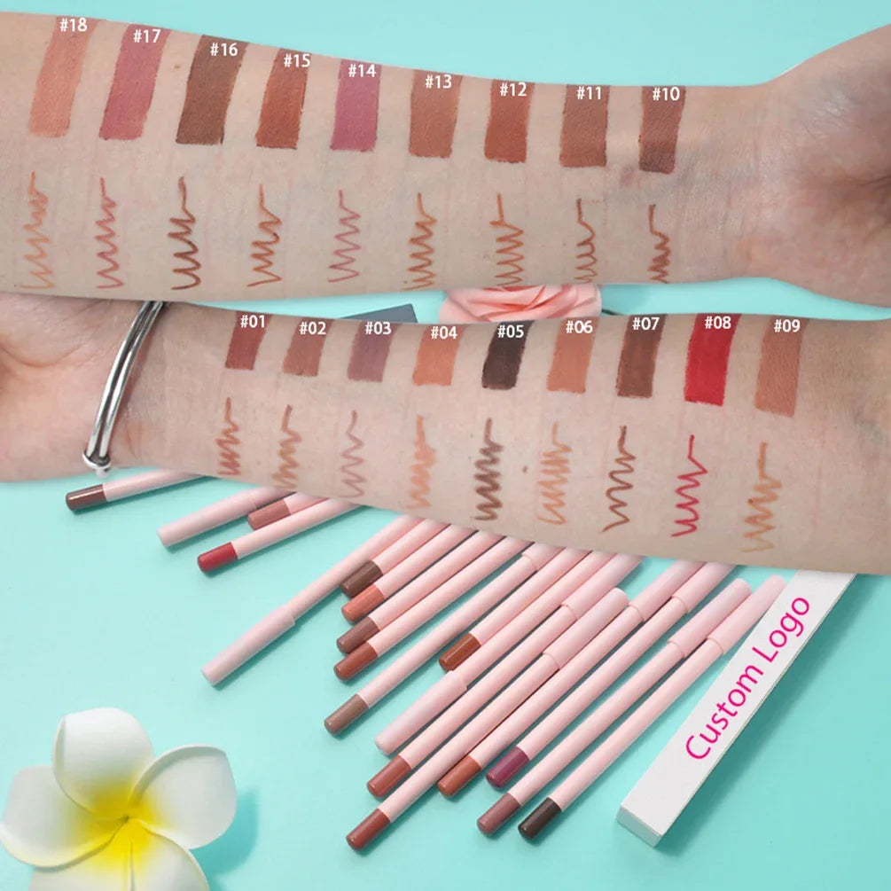 Private Label Pink Lip Liner Pencil Custom Logo Bulk 18-color Cosmetic Multi-functional Waterproof Pigment Lipstick Pen Makeup