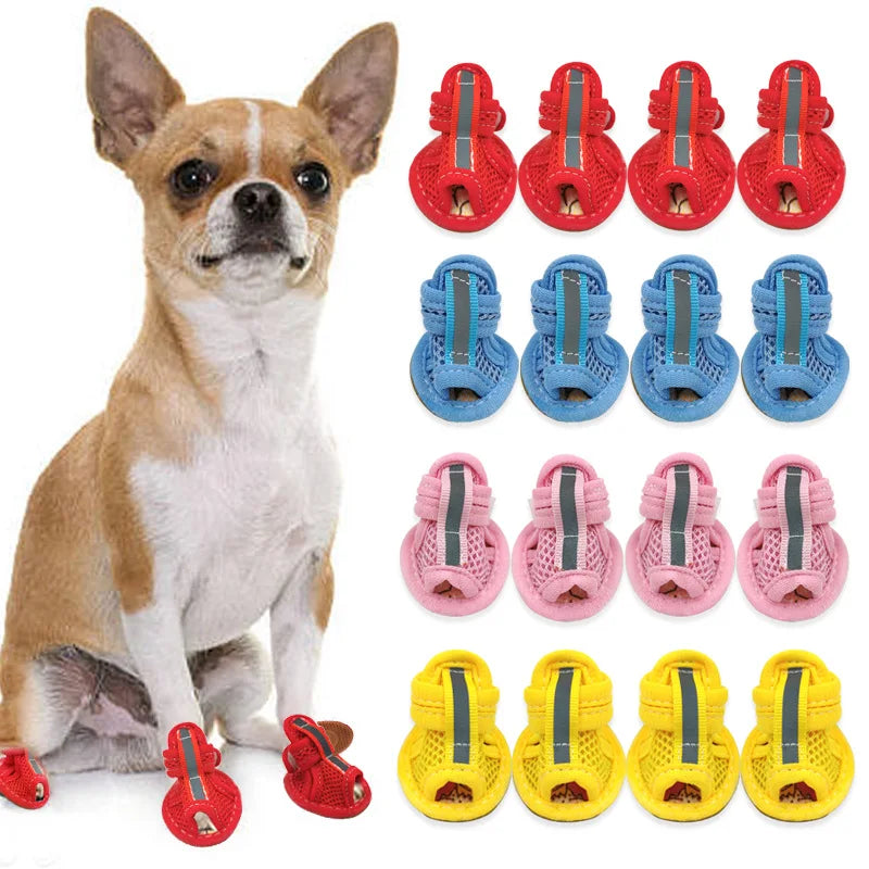 4PCS/set Pink Non-slip Summer Dog Shoes Breathable Sandals for Small Dogs Pet Dog Socks Sneakers for Dogs Puppy Cat Shoes Boots
