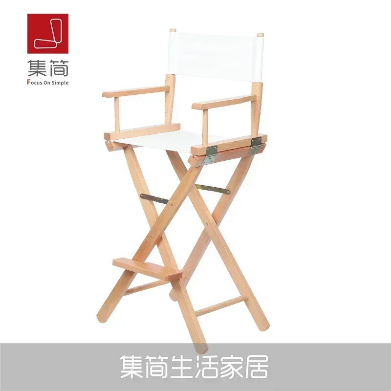 Versatile Solid Wood Director Chair Folding Canvas High Stool Multipurpose Office Chair Makeup Chair Portable Seat Comfortable