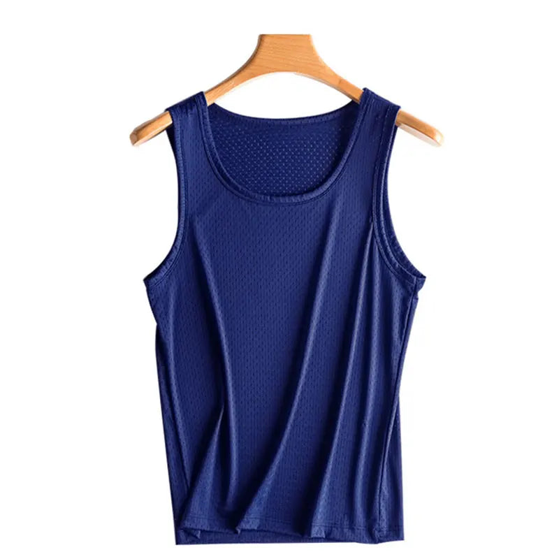 Summer Men Ice Silk Tank Top Underwear Man Vest Undershirt Mesh Holes Shirts Male Workout Sleeveless Breathable Singlets T-Shirt