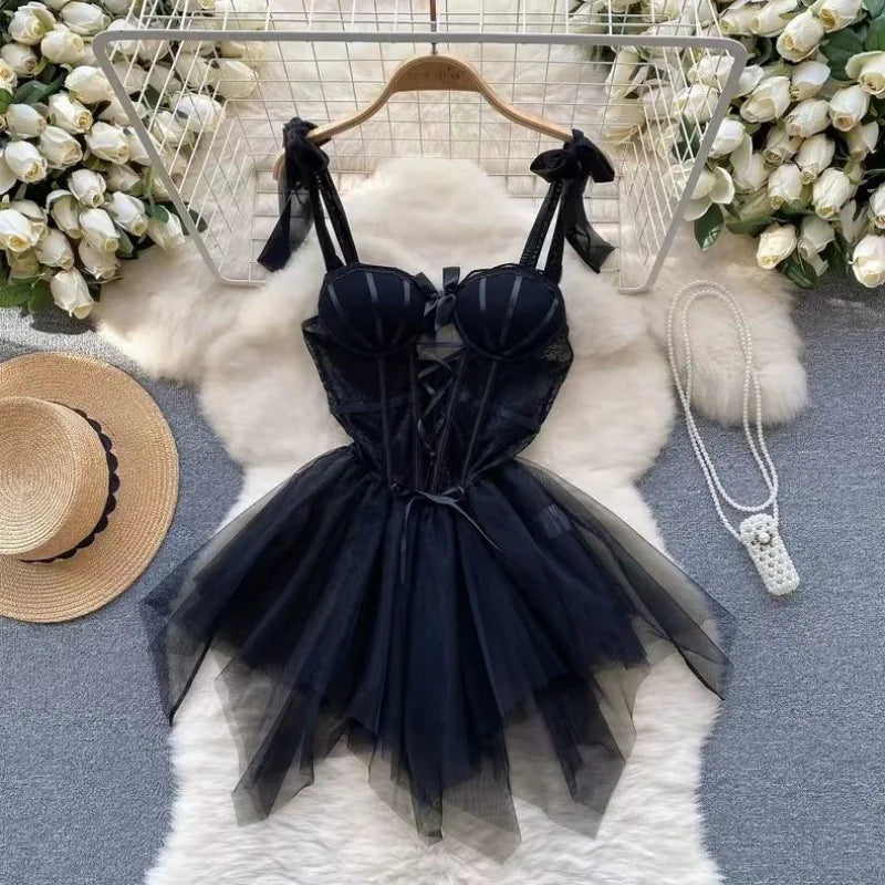 Women Strap Transparent Backless Mini Dress White Lingerie Sexy Sleepwear Senior Sheer Lace Sensual Nightwear Mesh Nightgown