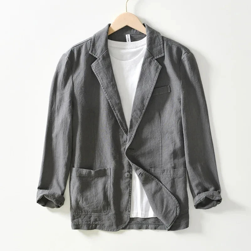 White Cotton Linen Suit Coat Men's Spring Summer Pure Color Slim Casual Business Thin Mens Blazer Jacket Comfortable Breathable