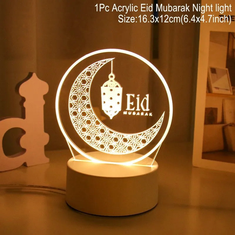 Eid Mubarak 3D LED Lamp Ramadan Night Light 2025