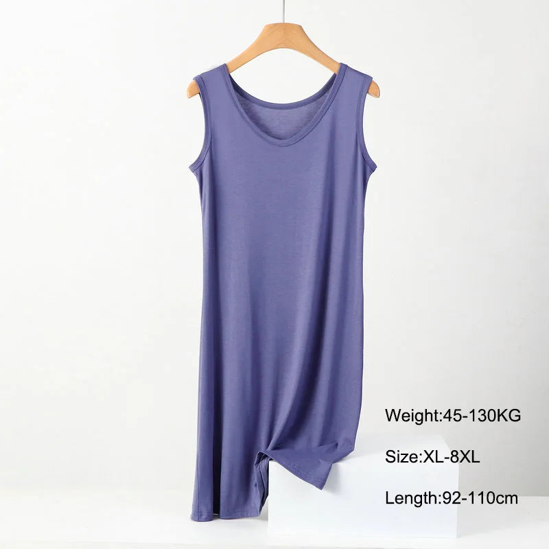 Plus Size Full Slips Dresses Women Summer Sleeveless Vest Inner Petticoat Dress Female Soft Modal White Underskirt XL-8XL