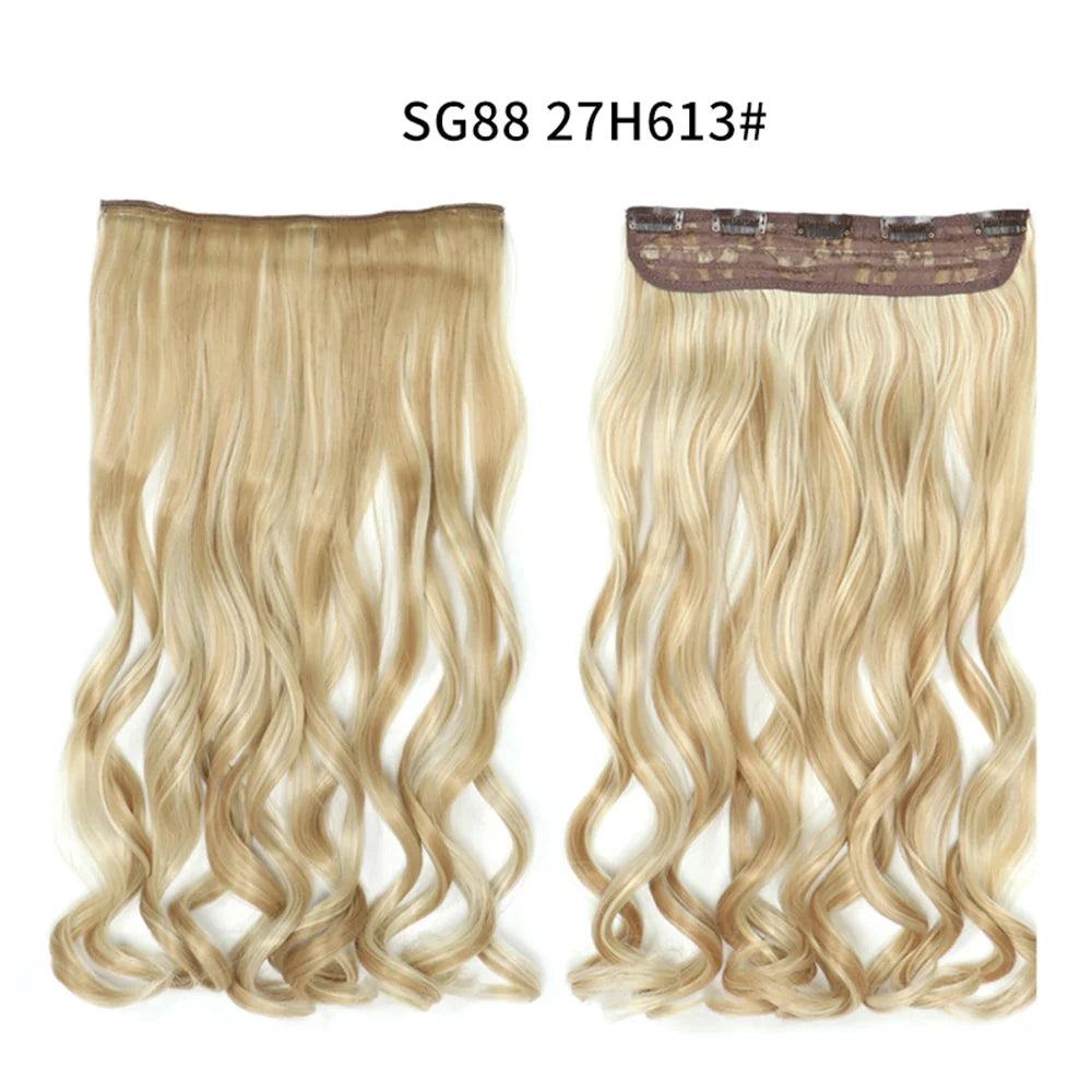 5 Clip-In Hair Extensions Long Straight One Piece Synthetic Heat-Resistant Fibre Hairpiece 22Inch Black Blonde Natural Hairstyle