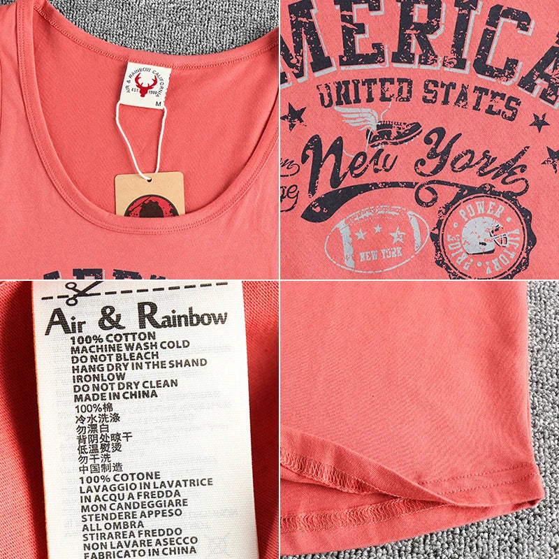 Retro trend letter pattern men's sweat vest all cotton wash fitness sports sleeveless vest T-shirt