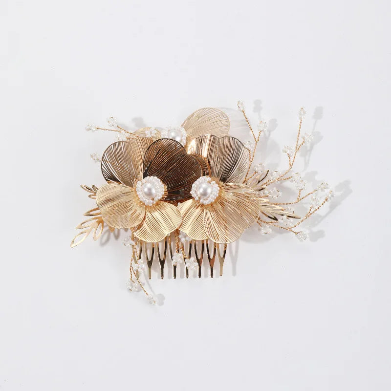 Bride Wedding Hair Comb Gold Flower Hairpin